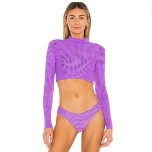 ACACIA Indo Mesh Bikini Top Rashguard In Iris Purple size S